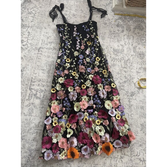 Lulus Thriving Poise Black 3D Floral Embroidered Tie-Strap Maxi Dress Size XXL - Picture 2 of 8